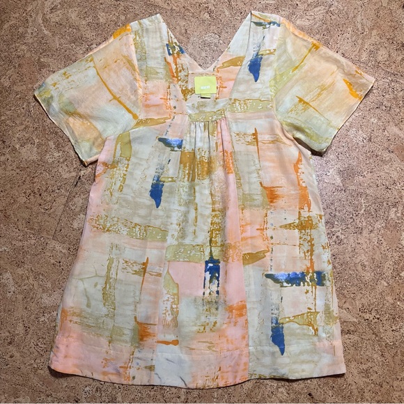 Maeve Anthropologie Ume Silk Watercolor Print Tunic Dress Sz 4 - Picture 7 of 10